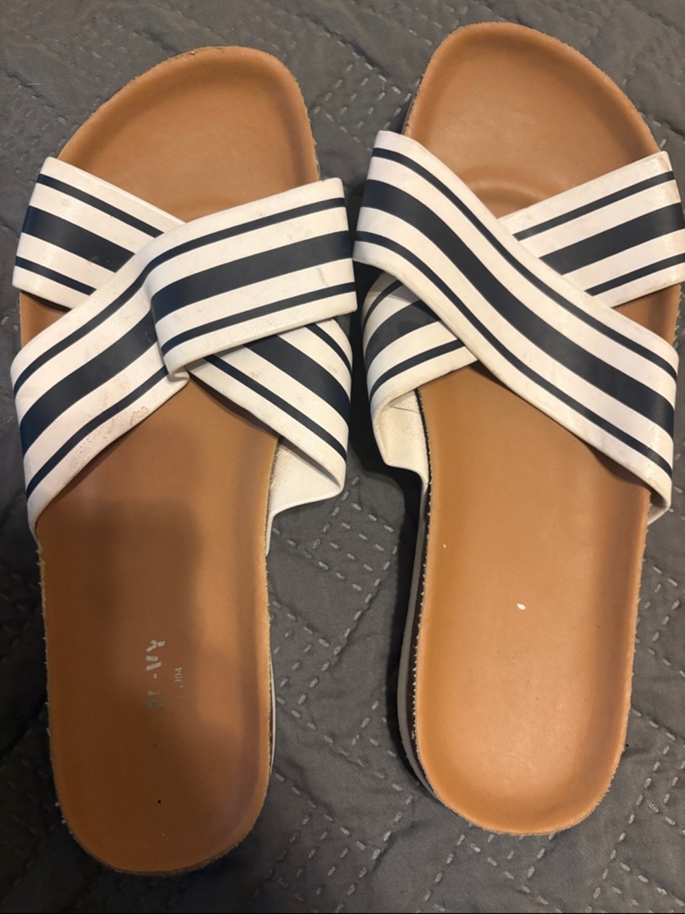 Old Navy Navy and White Striped Crisscross Slide Sandals